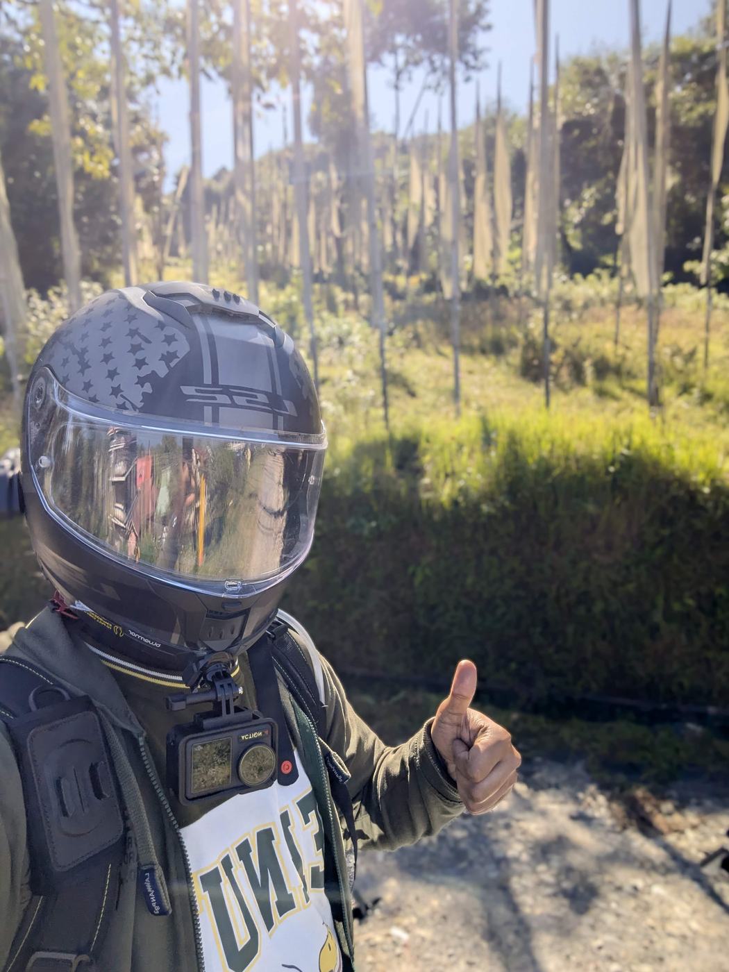 Helmet with an action camera mounted on top