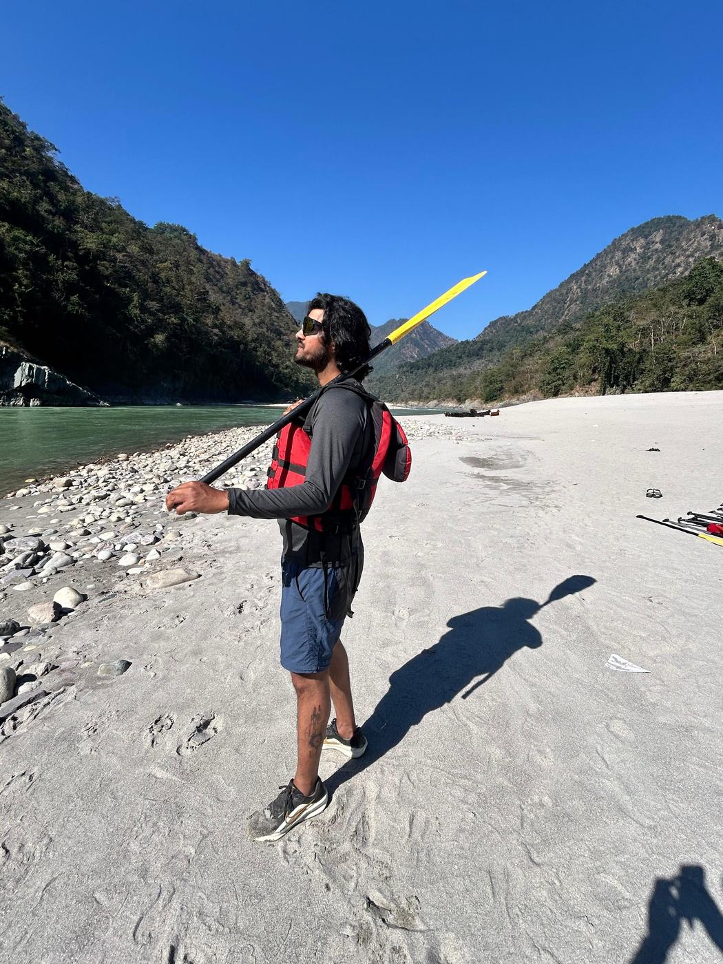 Anurag on a river beach before the start